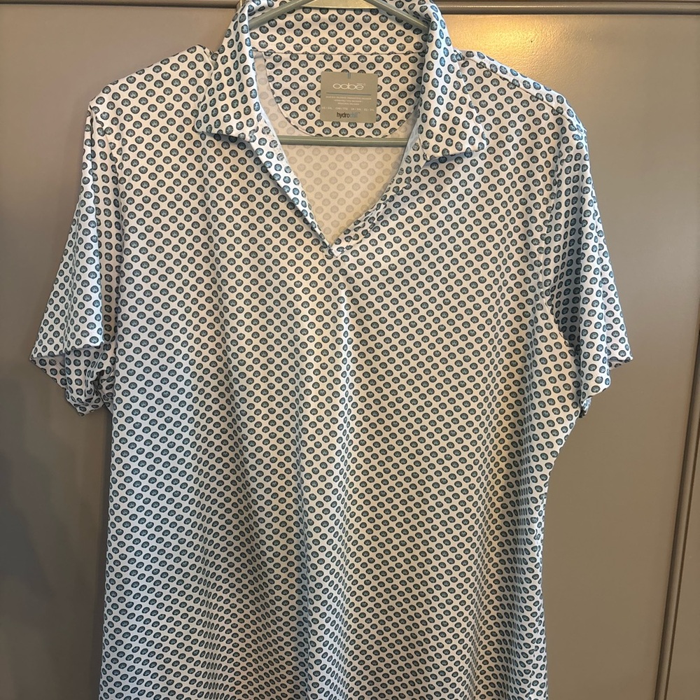 Oobe White and Blue Polo Shirt with seashells. Hydrochill. 2XL